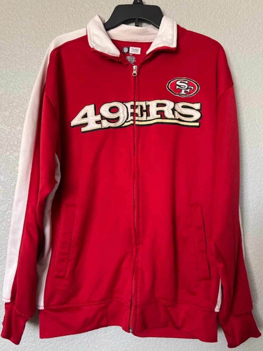 NFL San Francisco 49ers Red White Full Zip Track Jacket Size XLT XL Tall